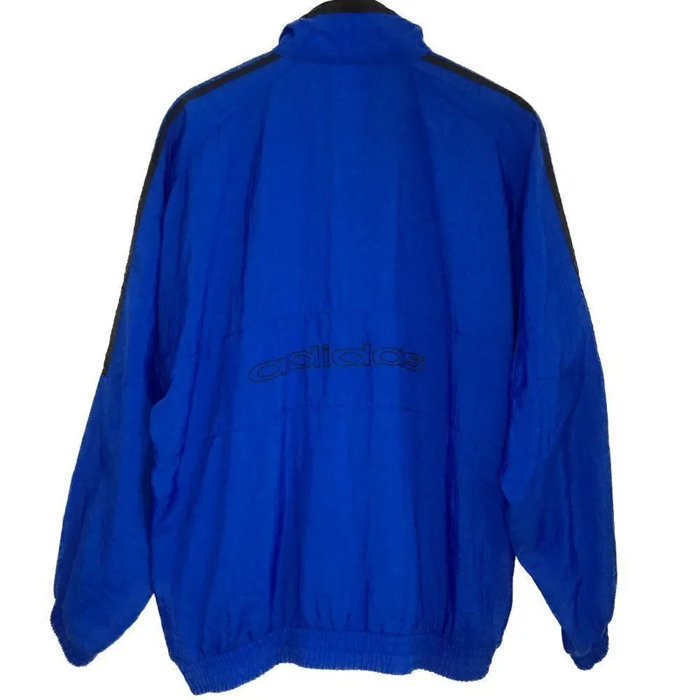 Vintage Adidas Blue Three Black Stripes Full Zip Windbreaker Jacket Size Large